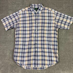 Vtg J. CREW Oarsman Button Down Shirt India Short Sleeve Plaid Madras Mens Large